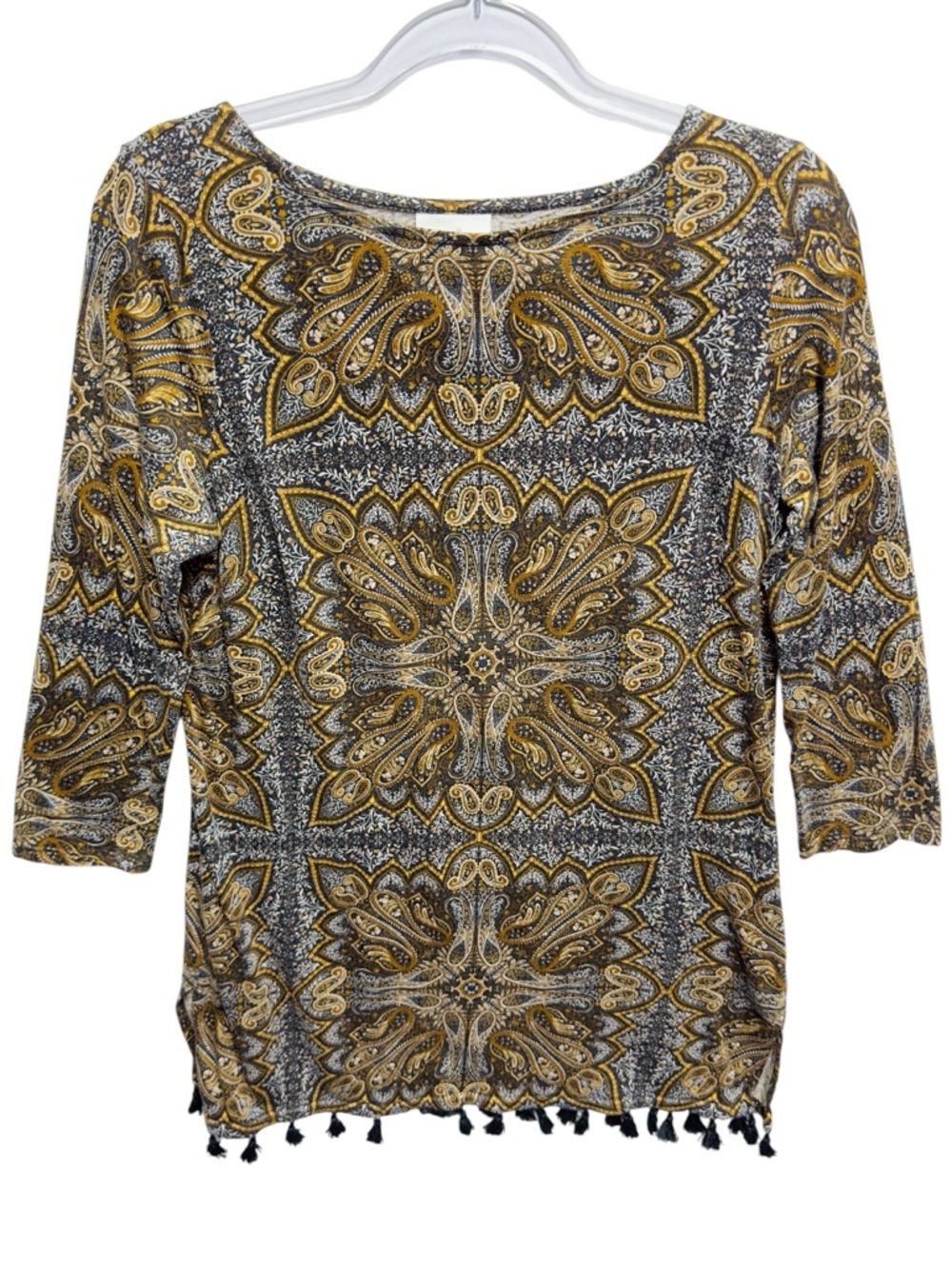 Pure Cotton Modal Knit Tassels French Paisley Mosaic Art Blouse Top